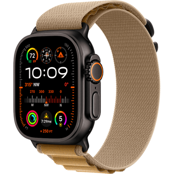 Apple Watch Series Ultra 2 49mm Black Titanium Case with Tan Alpine Loop M